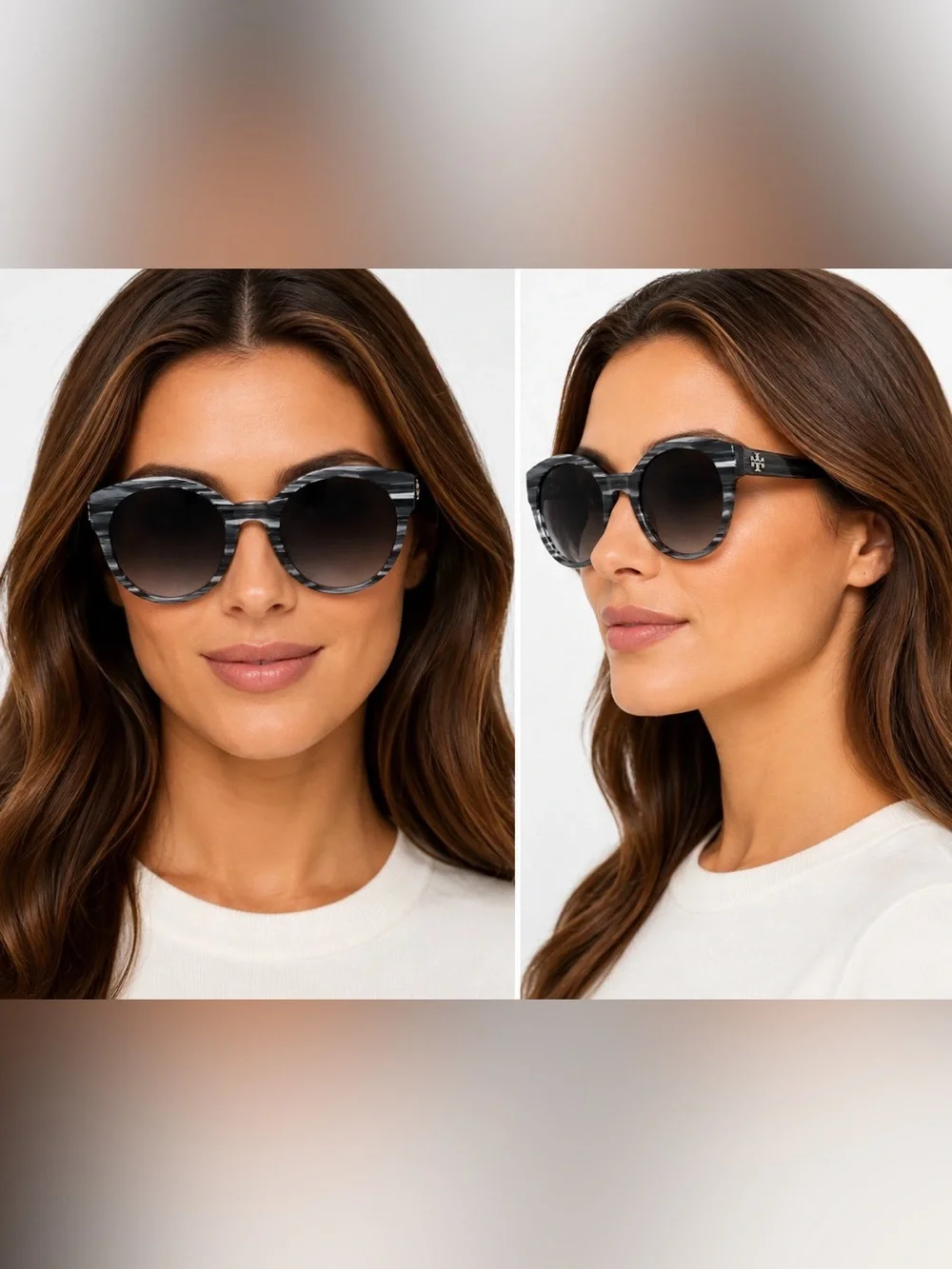 Tory Burch TY7080 Metallic Grey Horn Gradient Sunglasses 51-22-135 and Case